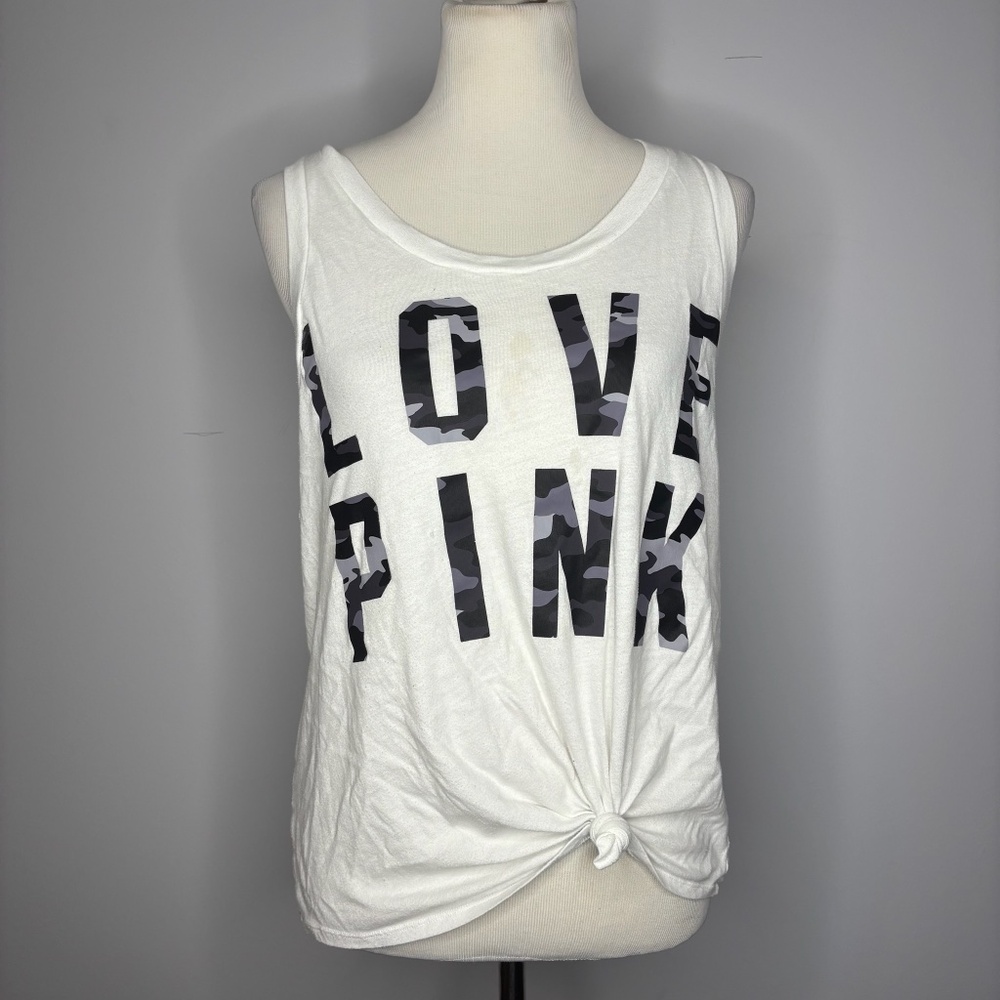 PINK- White "Love Pink" Camo Tank Top